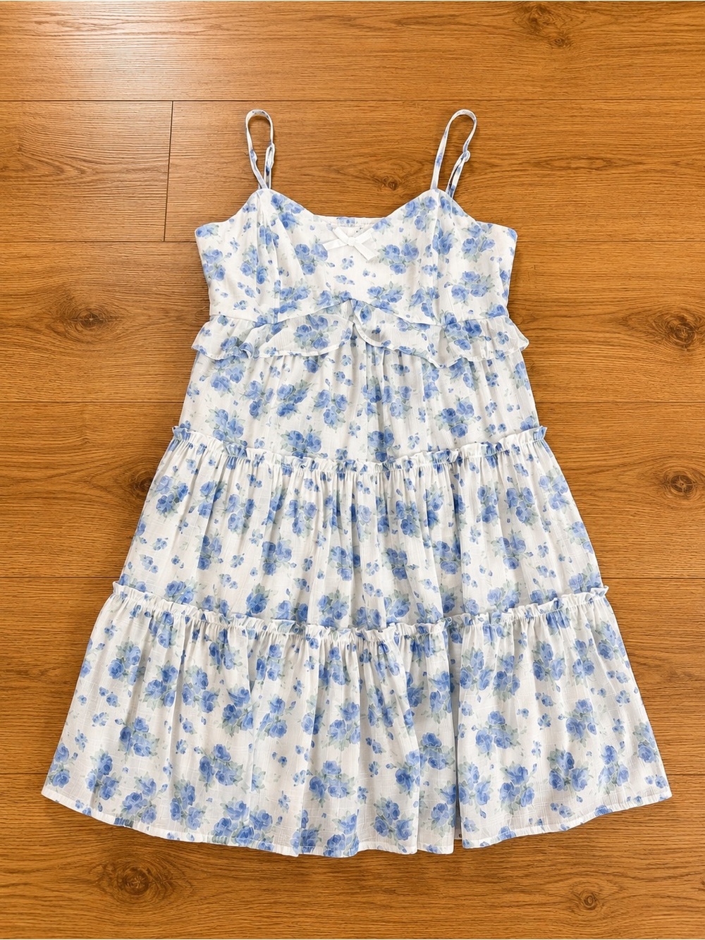 Altar’d State Spaghetti Strap Tiered Girls Dress in Blue Floral